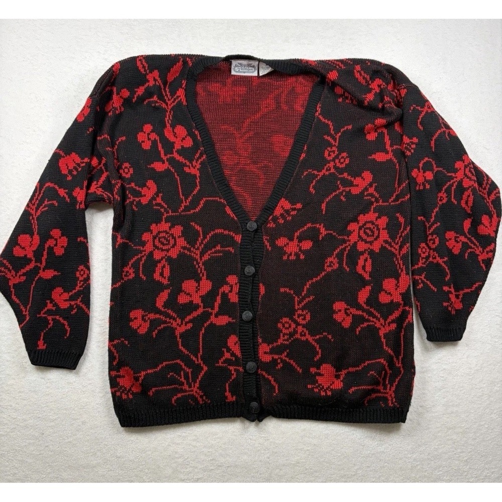 Vintage 90s The Limited Women's M Black Red Floral Cardigan Made In USA